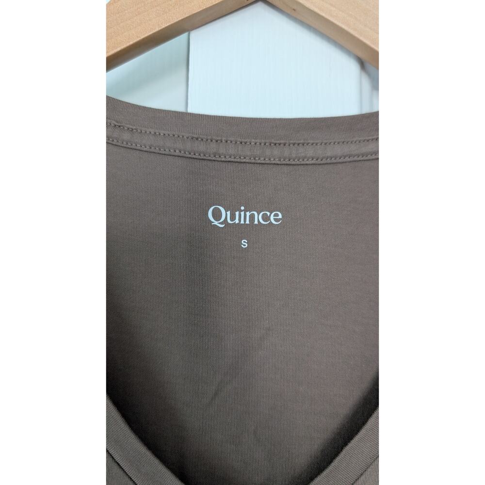 Quince V Neck Shirt in Dark Toupe - Picture 3 of 5